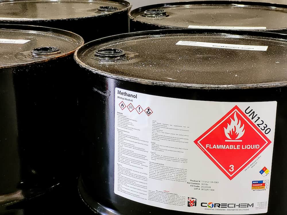 55 gallon drums of Methanol