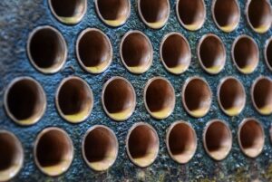 close up of a shell and tubes of heat exchanger condenser